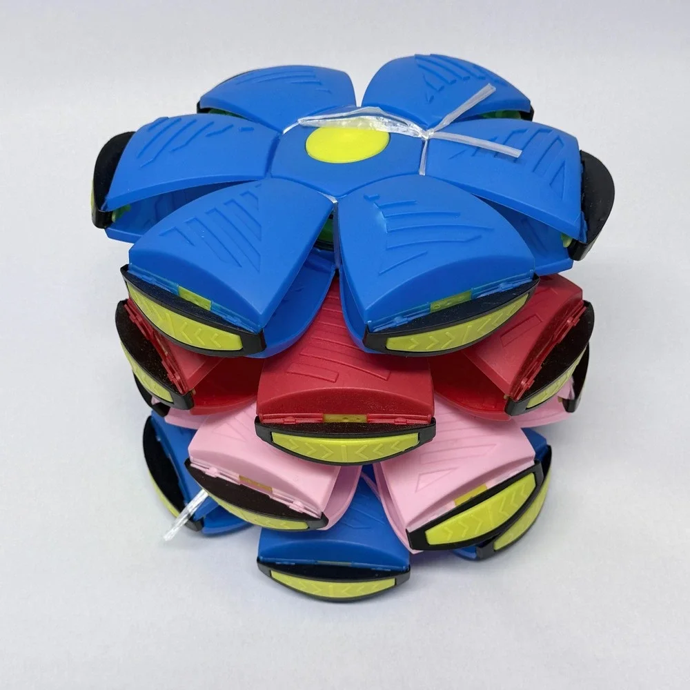 4 Pack Flat Ball Disc Toy with LED Light Transforming Flying Sauce Blue Red Pink